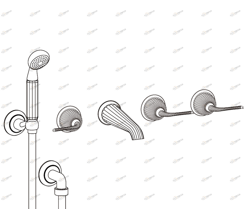 C67-3308 C67-3308 Смеситель для ванны настенный на 5 отверстий CUPOLA Cristal & Bronze COUPOLE 