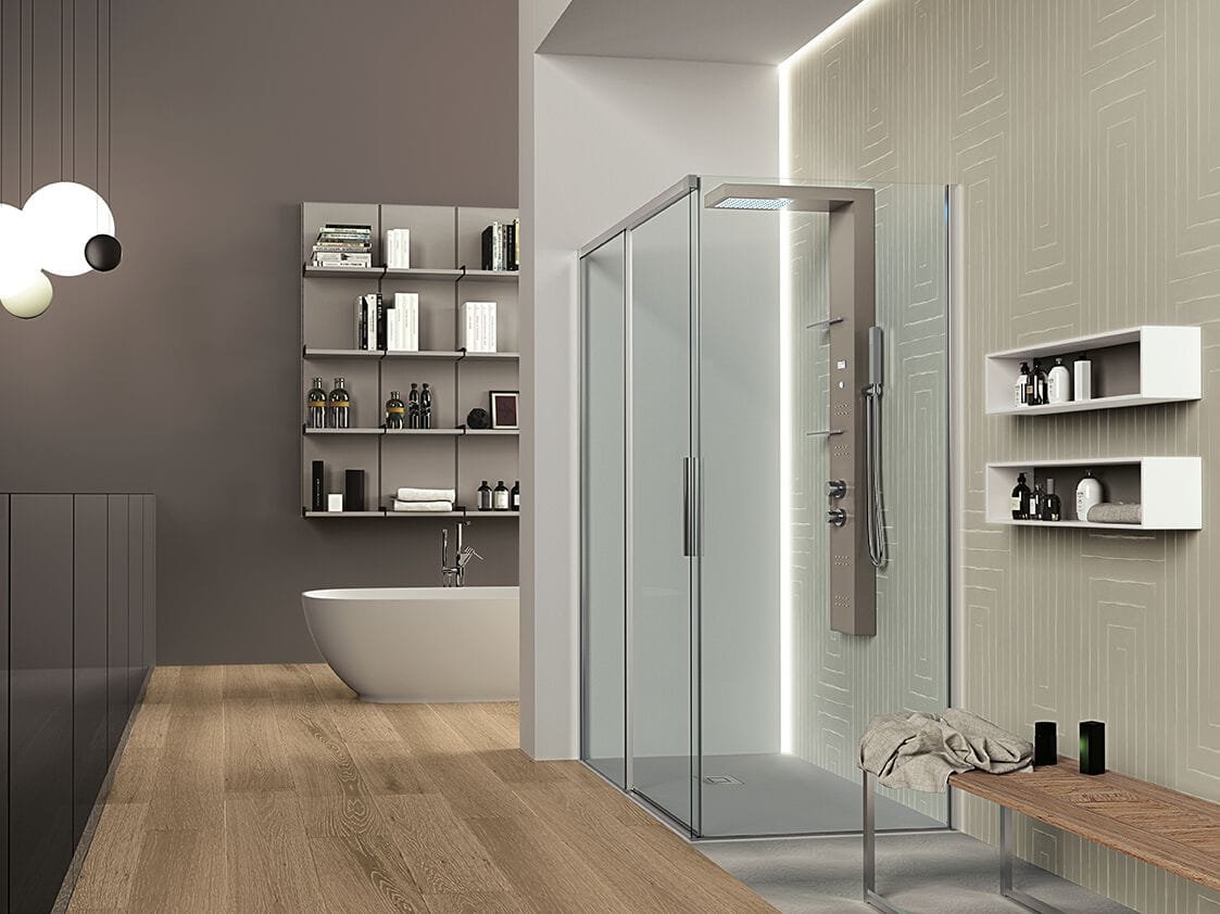 Стеклянная угловая душевая кабина с раздвижной дверью Gruppo Geromin Time Swing Plus ARCH-00024124 - Вид №1