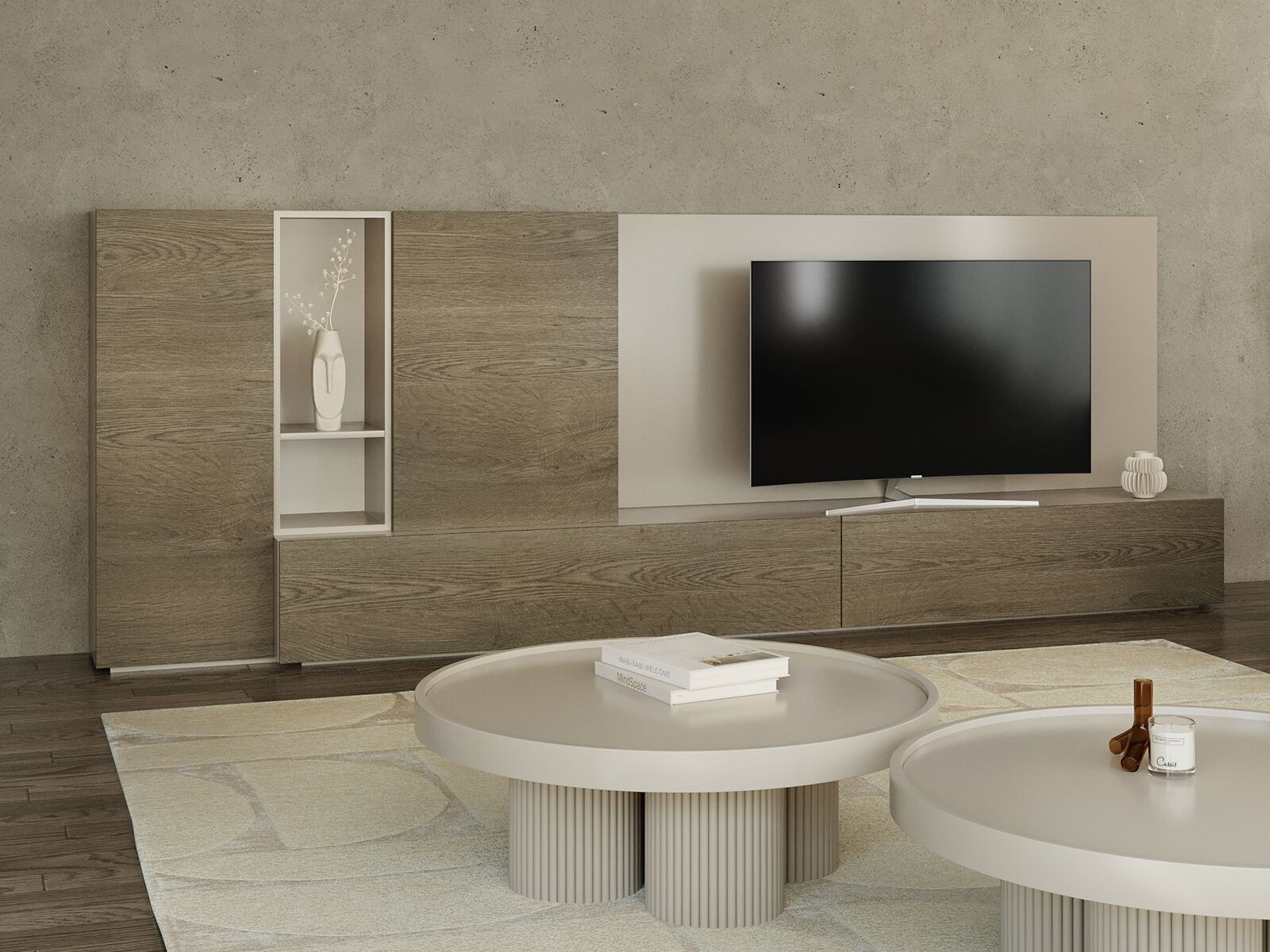 Деревянный секционный шкаф для телевизора с книжным шкафом ANA ROQUE INTERIORS ARCH-00008090