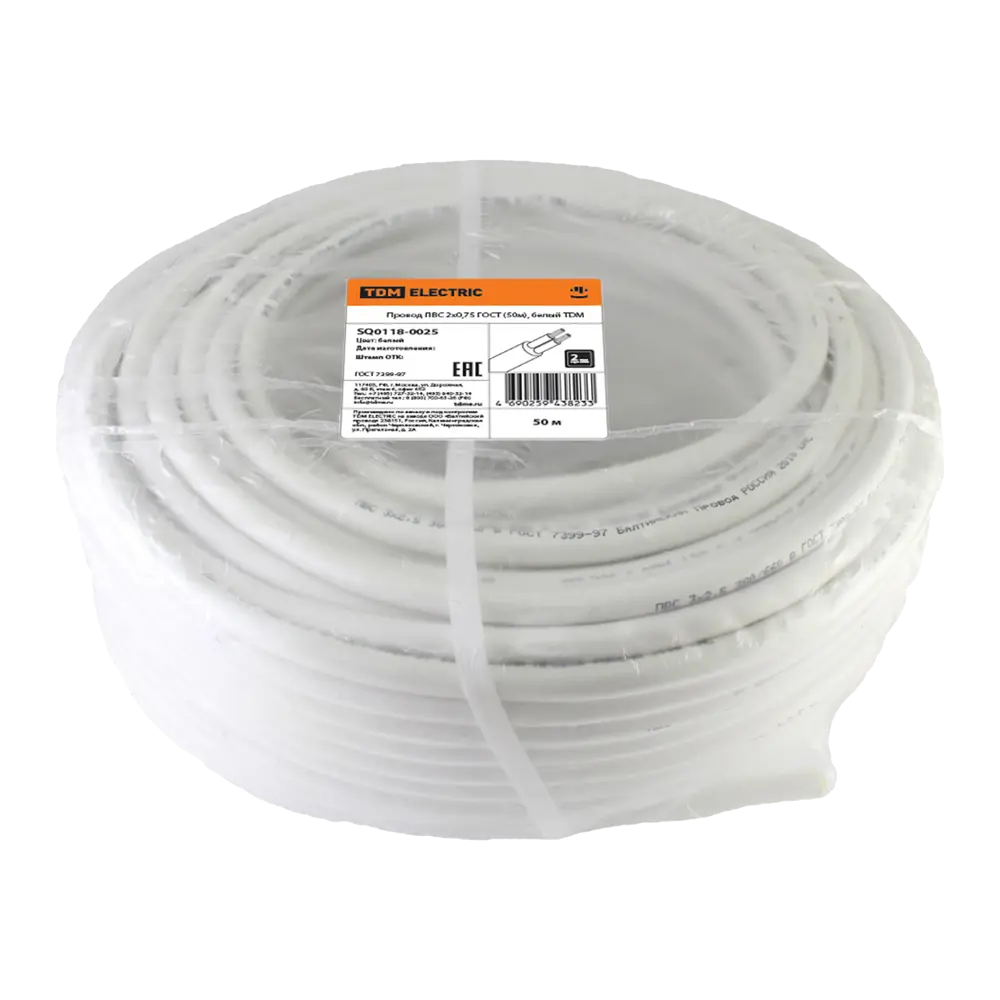 Провод TDM Electric ПВС 2×0,75 мм² 50 м для подключения электрооборудования 84574136 STLM-1577850 - Вид №1