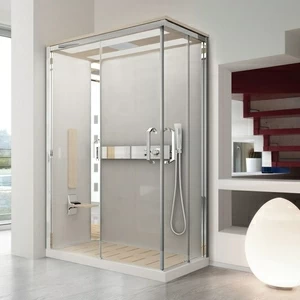 Душевая кабина термостатическая NEXIS 1 A120x80 HYDRO Novellini NEXIS цвета светлый дуб, с высоким душевым поддоном и крышей