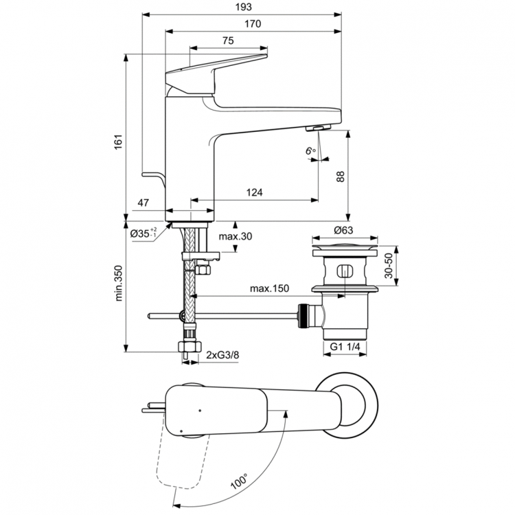 BD228AA Смеситель для раковины Ideal Standard CERAPLAN  - Вид №3