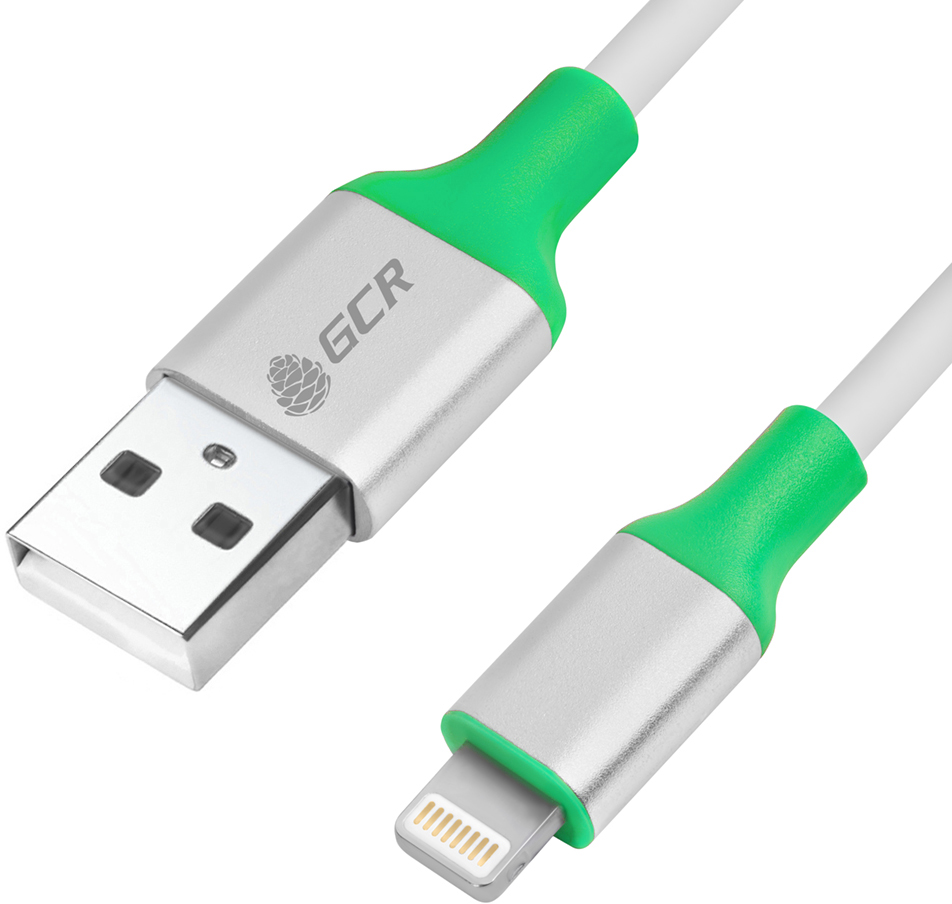 33-050543 кабель 1.0m apple usb 2.0, am/lightning 8pin mfi для iphone 5/6/7/8/x - поддержка всех ios, белый, al корпус серебро, зеленый пвх Greenconnect Santreyd 