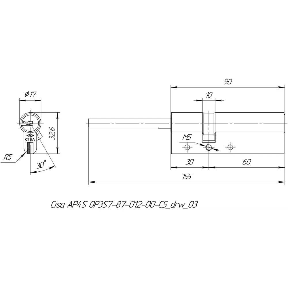 Цилиндр Cisa AP4S 0P3S7-87.12, 55x10x25 мм, ключ/шток, цвет никель, без вертушки STLM-2055447 - Вид №4
