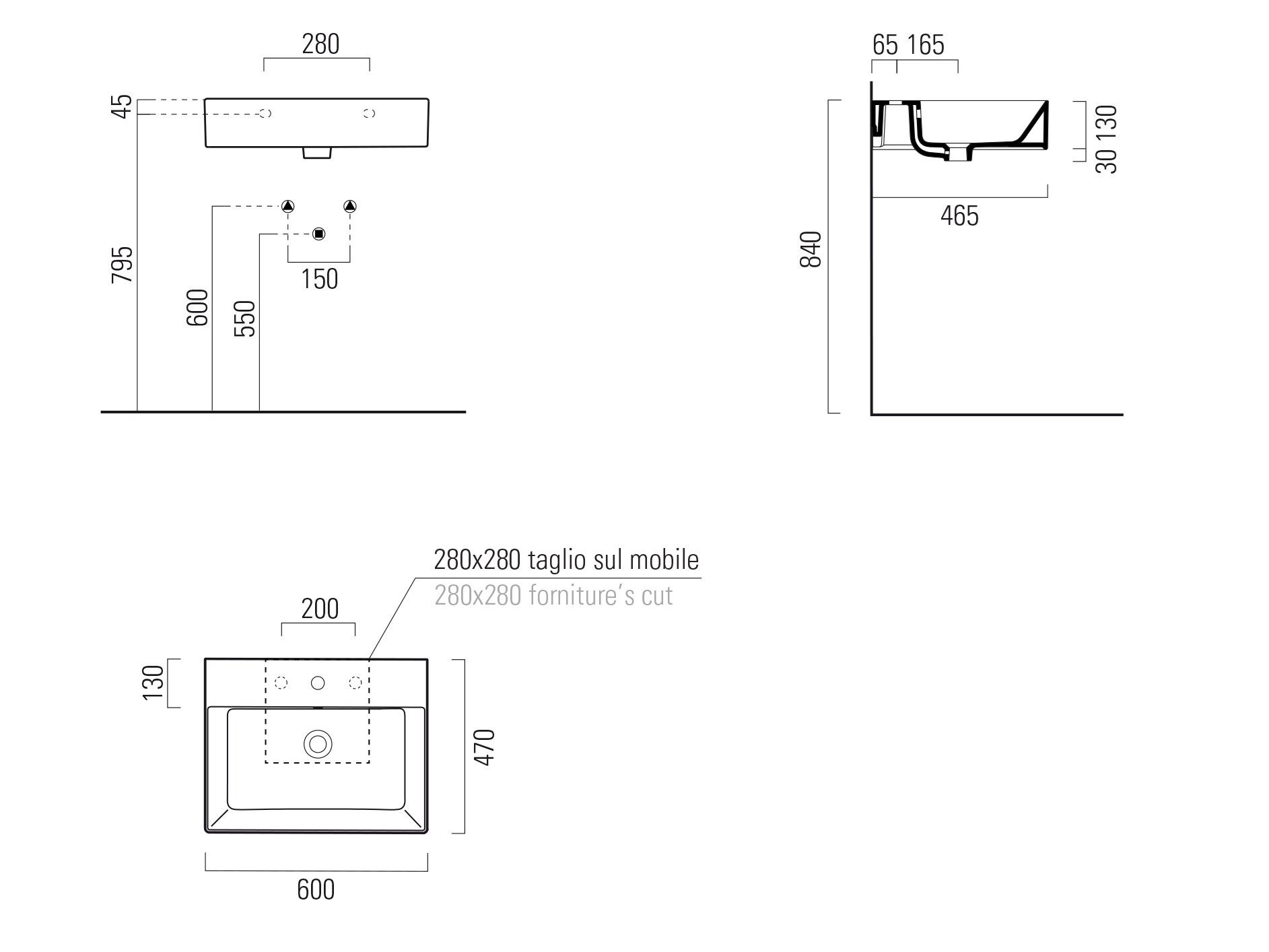 Прямоугольная керамическая раковина с переливом GSI ceramica Color Elements ARCH-00133071 - Вид №2