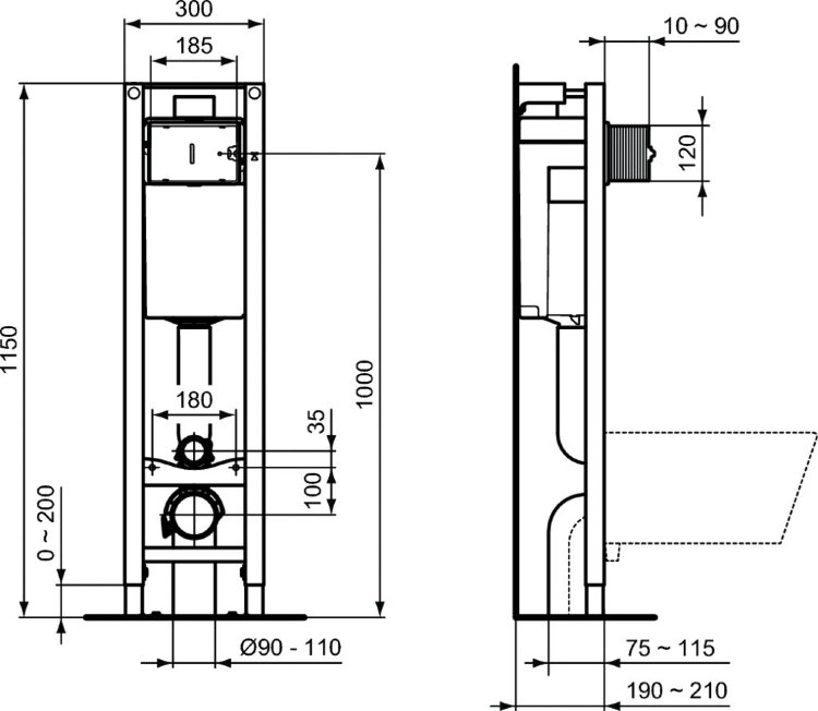 E233267 Встраиваемая инсталляция для монтажа подвесных унитазов M Ideal Standard PROSYS ECO FRAME  - Вид №1