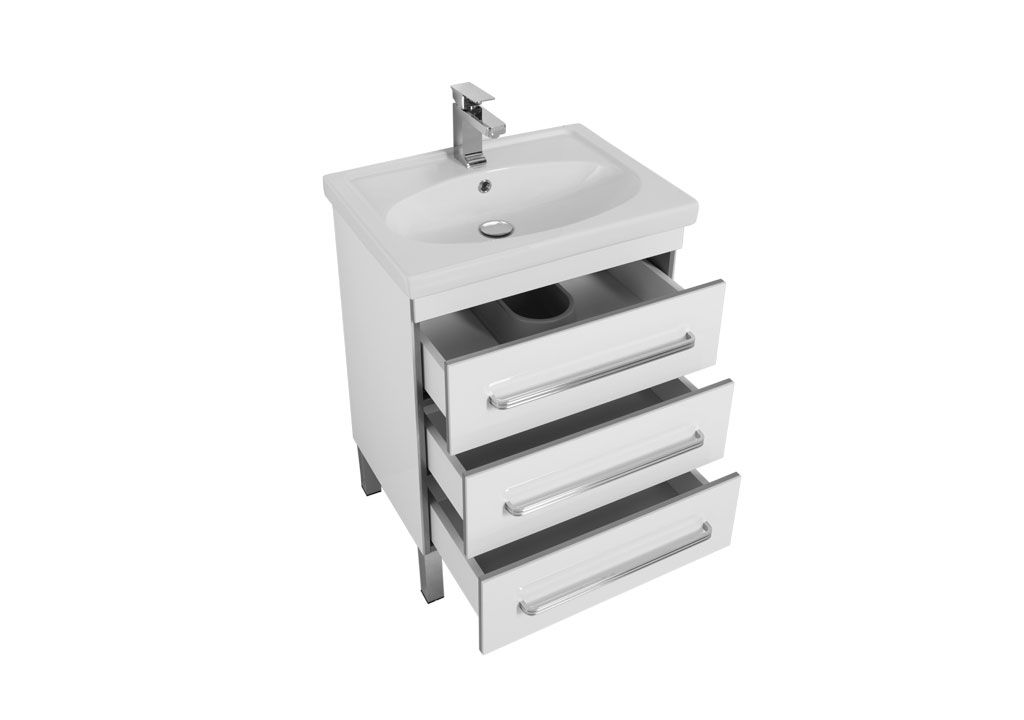 Мебель для ванной Aquanet Сиена 60 белый (напольный 3 ящика) 00196495 - Вид №3