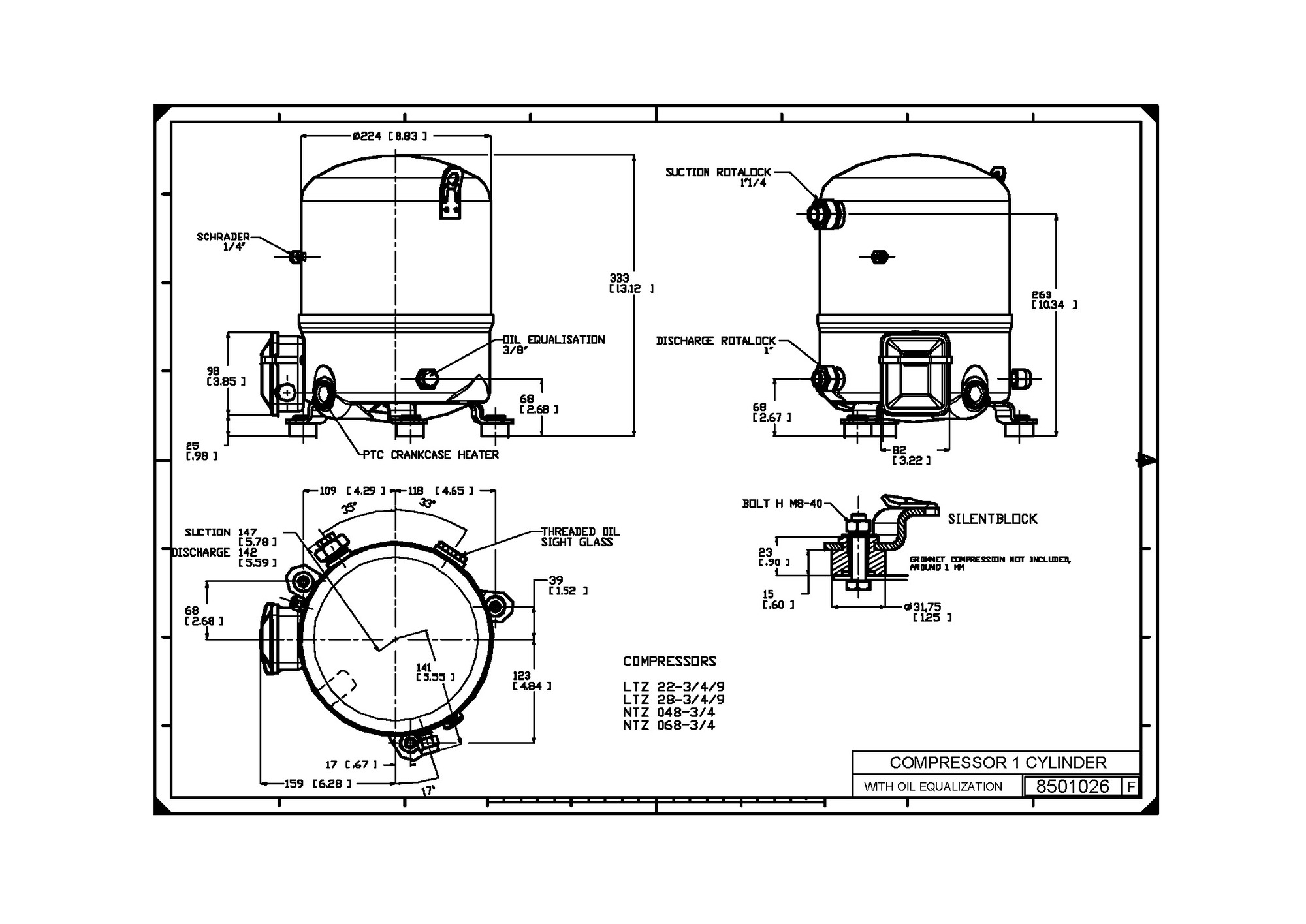 Danfoss NTZ — герметичные поршневые компрессоры NTZ108A4LR1B Компрессор поршневой 120F0239  - Вид №8