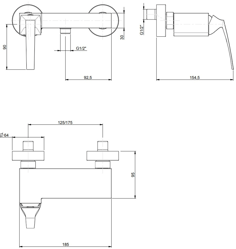 Rubinetterie Frattini Смеситель для душа однорычажный внешний Luce sun-id-1432873 - Вид №1