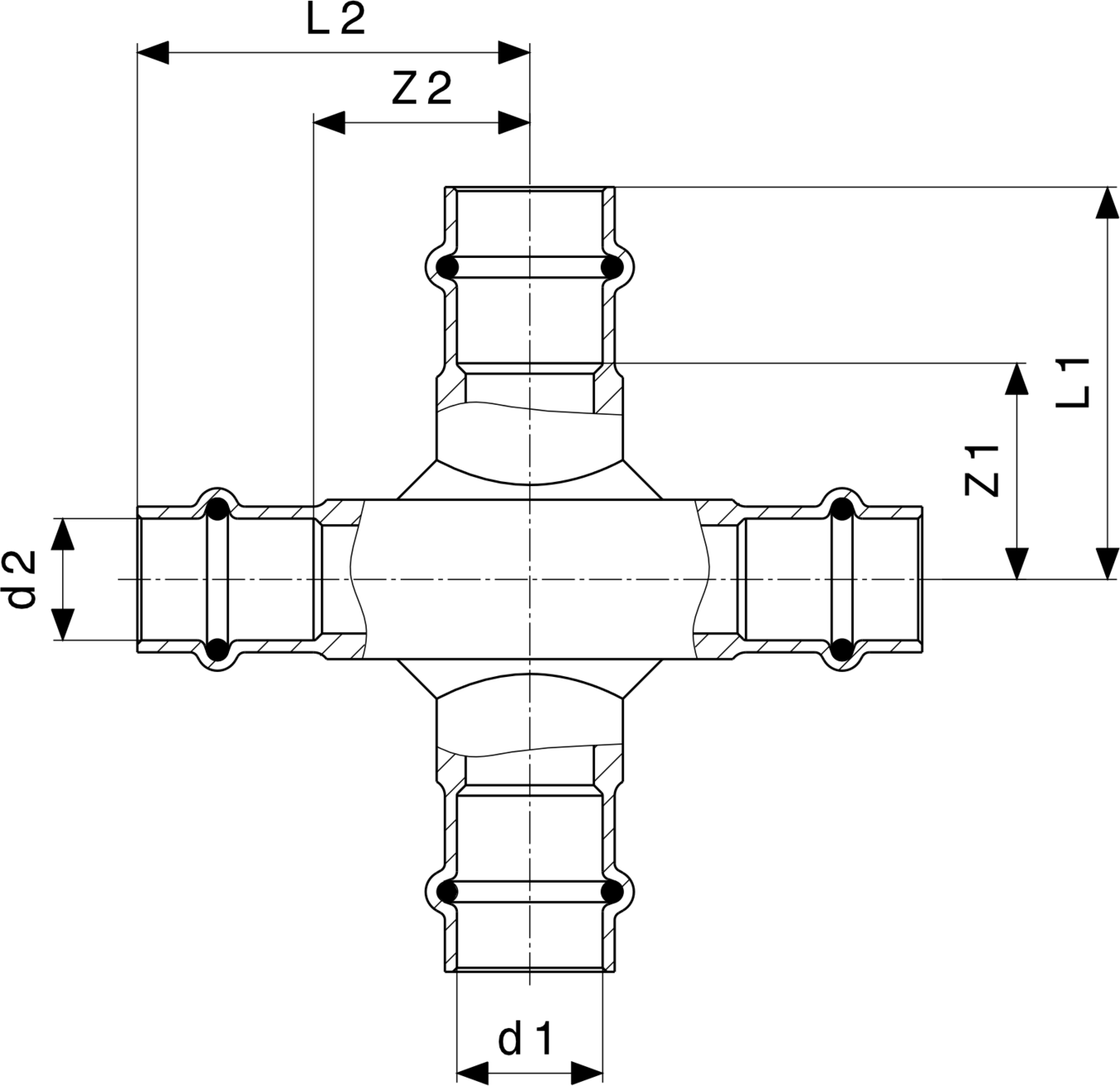 323 363 Модель 2248 Трубопроводные системы  Profipress  Коллекторы, крестовины Santreyd  - Вид №3