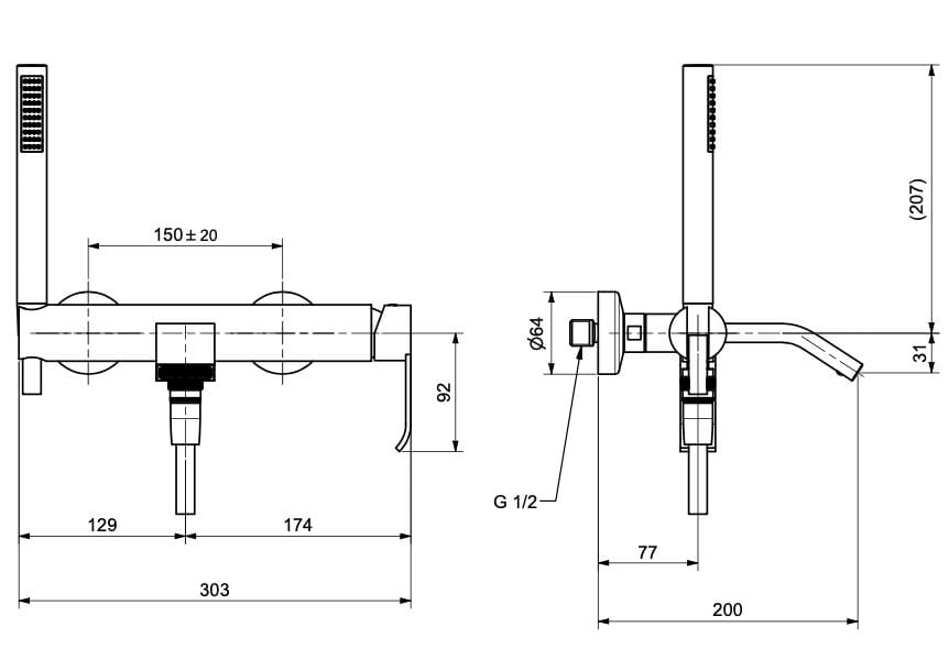Внешний смеситель для ванны с ручным душем Bugnatese Tess ARCH-00110169 - Вид №1