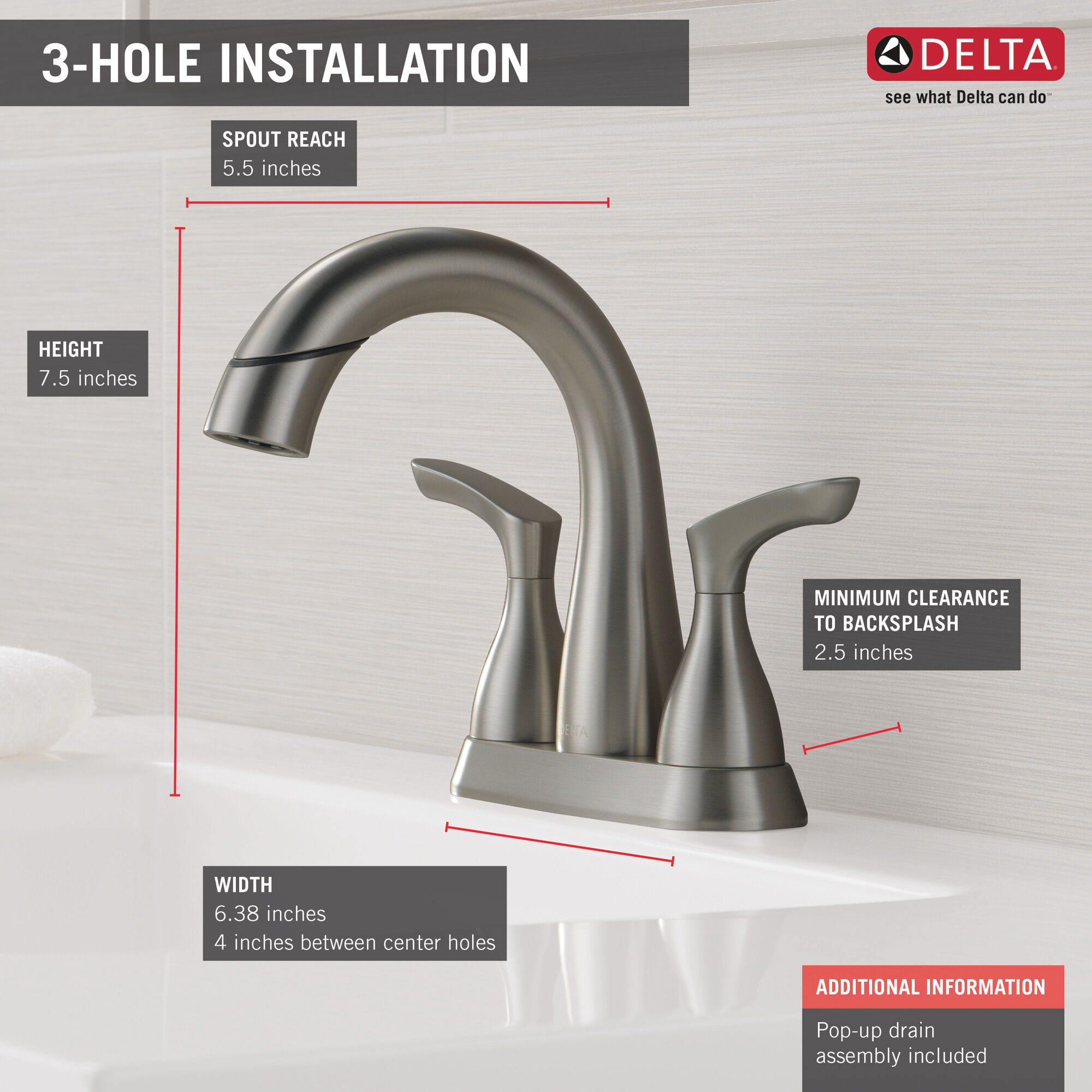 25765LF-SPPD Смеситель для ванной комнаты с двумя ручками Delta Faucet Broadmoor Пятно из нержавеющей стали  - Вид №2