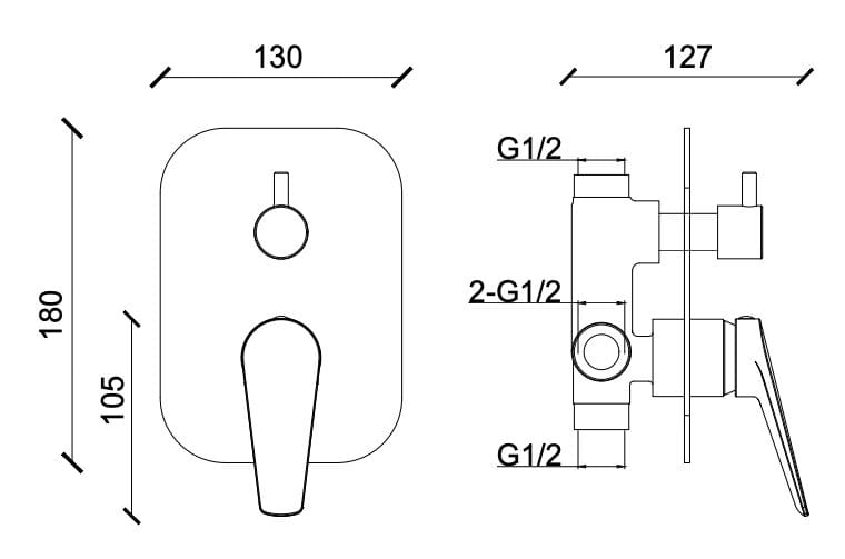 Двухсторонний встраиваемый смеситель для душа Lablù Braies ARCH-00024405 - Вид №2