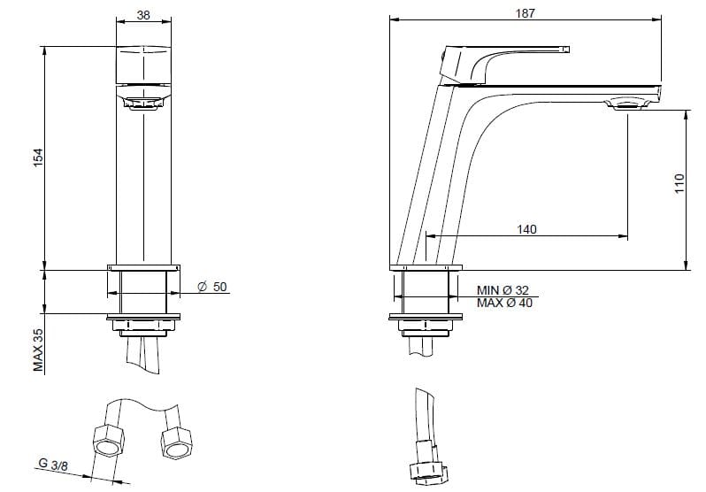Латунный однорычажный смеситель для раковины Rubinetterie Treemme Albatros ARCH-00147374 - Вид №4
