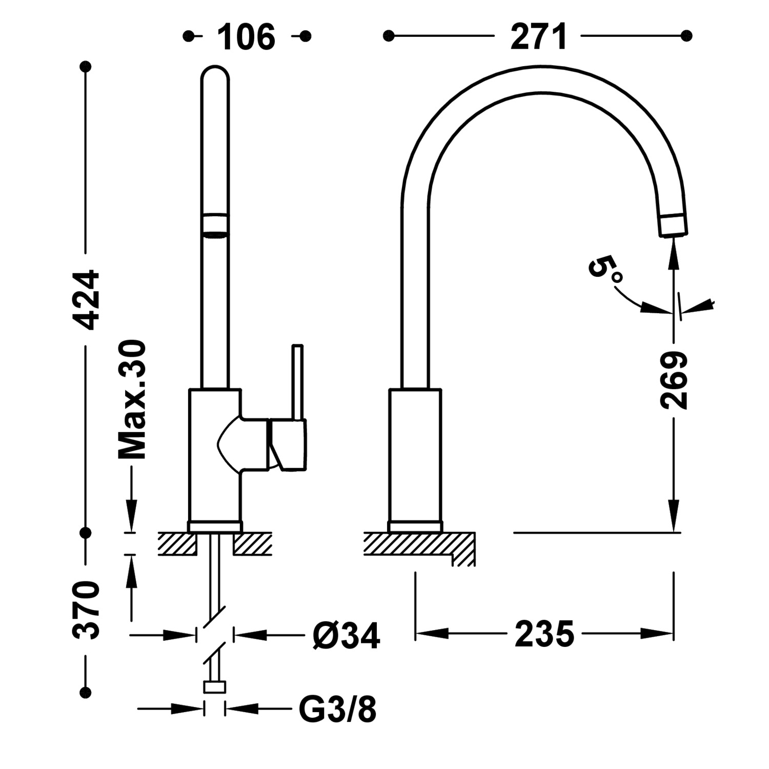 КУХОННЫЙ смеситель с одной ручкой для кухни-23044005 НМ TRES Kitchen 23044005NM - Вид №1