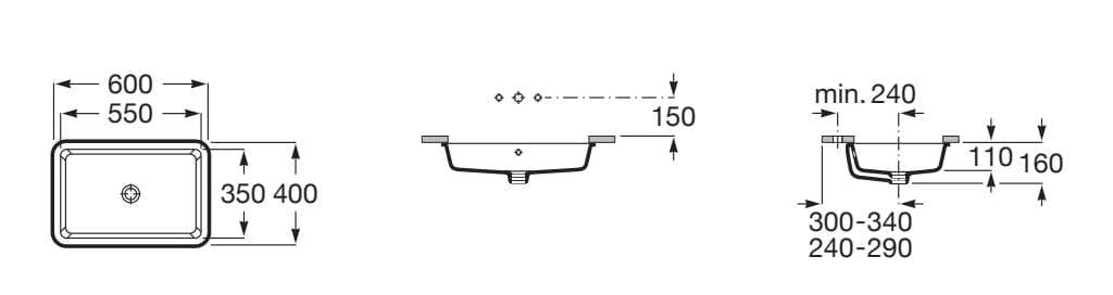Утопленный прямоугольный умывальник из фарфора Roca The Gap ARCH-00077062 - Вид №3