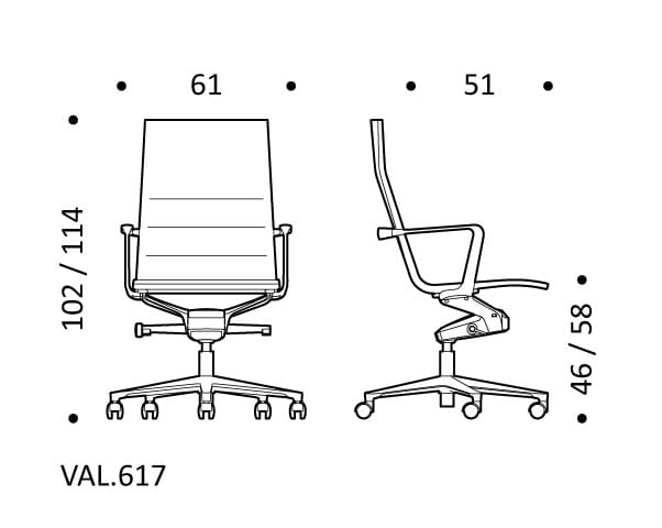 5-спицевое вращающееся офисное кресло с тканевыми колесами ICF Valea ARCH-00111459 - Вид №7