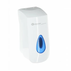 DTN102 Дозатор для жидкого мыла TOP MINI, емкость бака 400 мл, пластик АБС, белый, синее окошко Merida