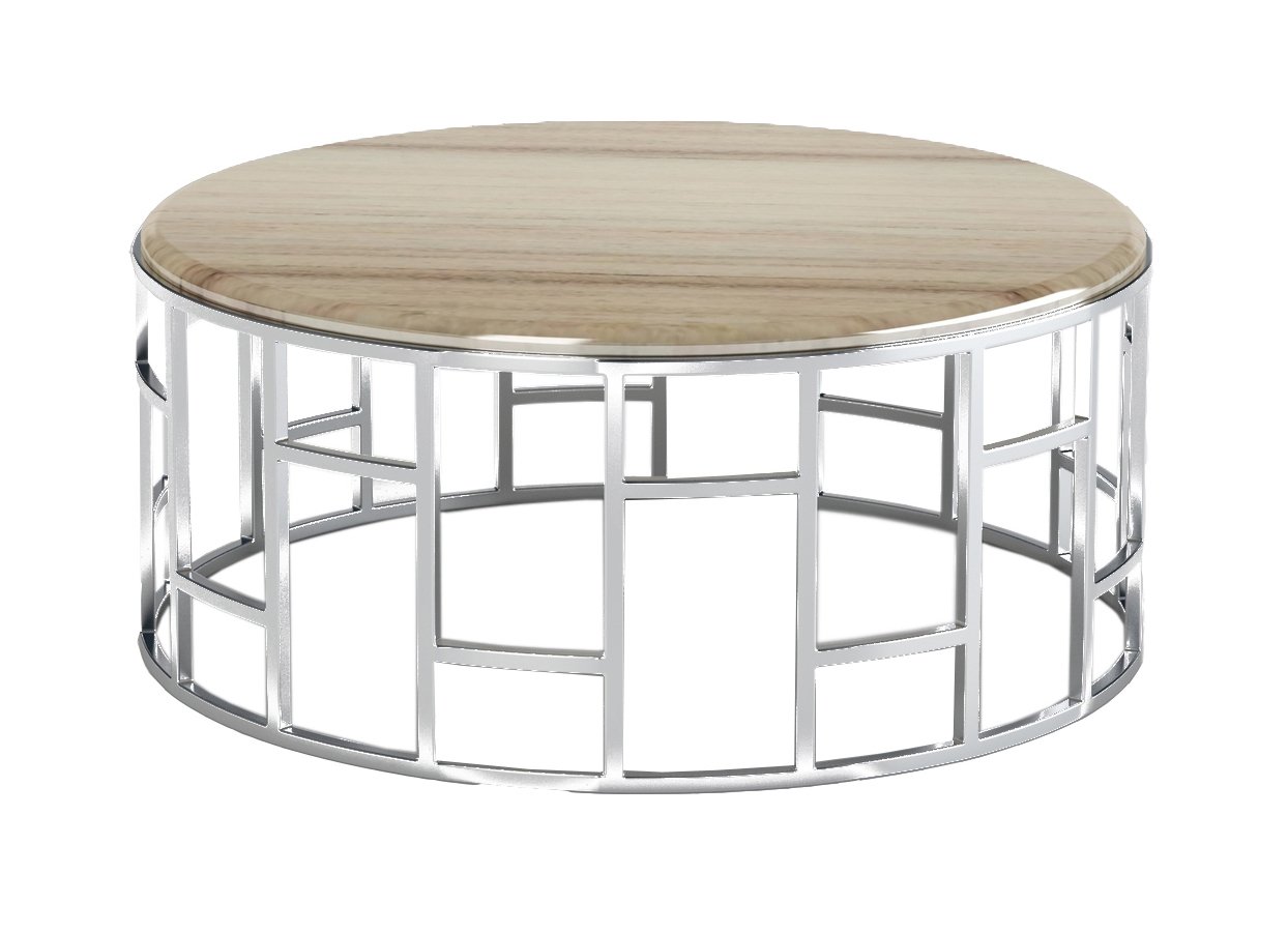 Журнальный столик круглый с бежевым мрамором и металлической основой Plump Silver Brown PUSHA PUSHA 062910 Бежевый;хром  - Вид №1