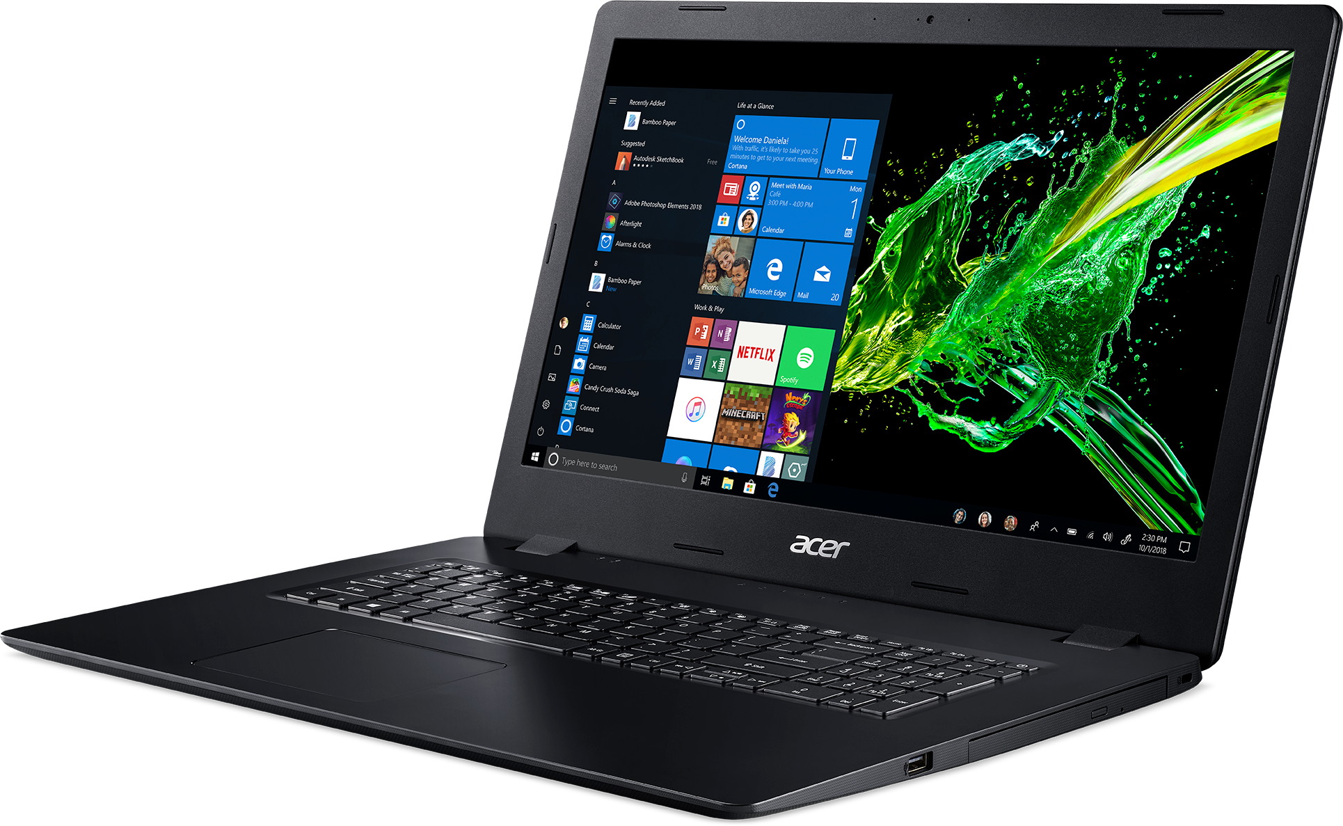 NX.HZWER.00M aspire 3 a317-52-597b 17.3"(1920x1080 (матовый) ips)/intel core i5 1035g1(1ghz)/8192mb/256ssdgb/dvdrw/int:uma/cam/bt/wifi/war 1y/1.7kg/black/w10pro Acer Santreyd  - Вид №1