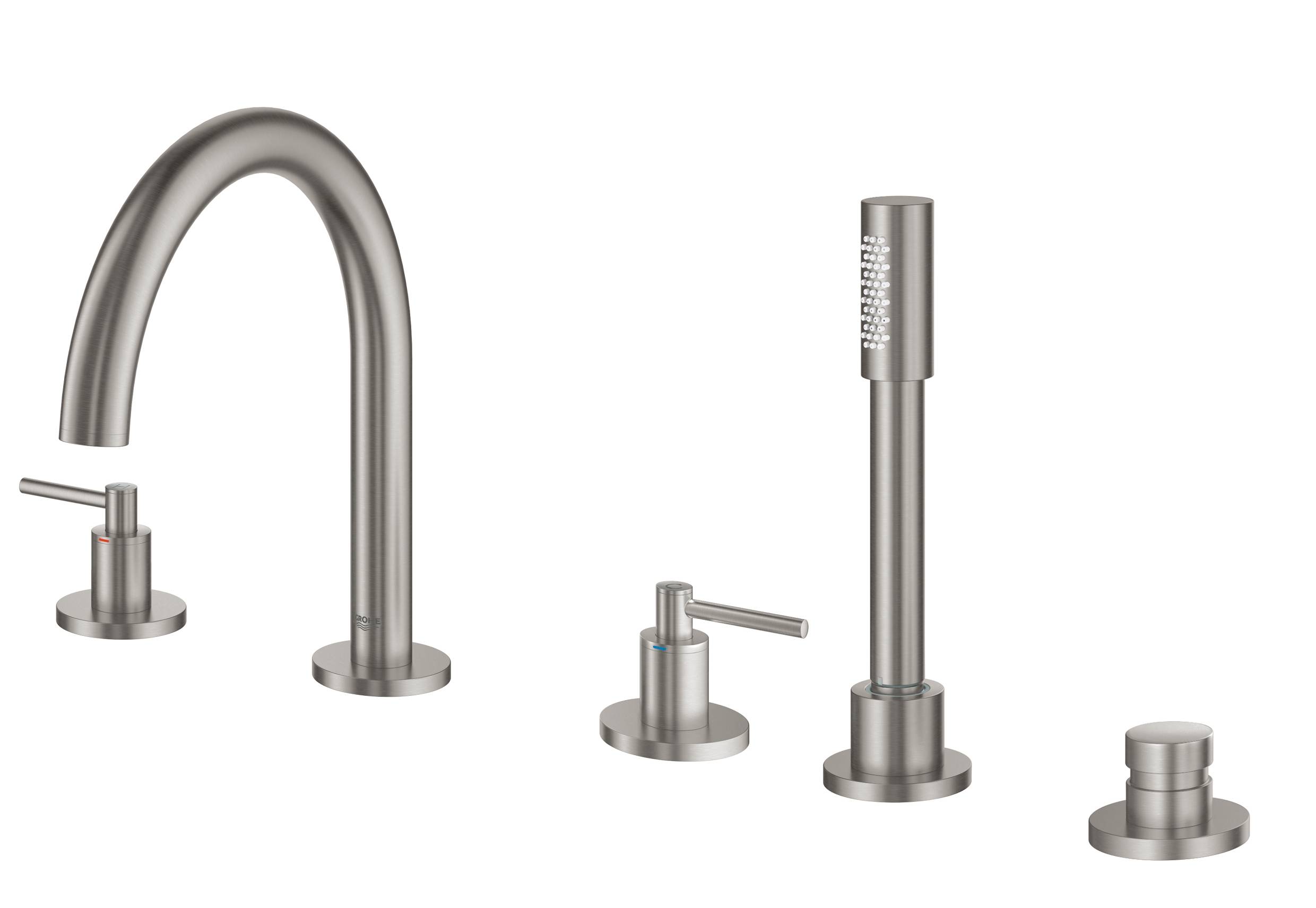 Смеситель для ванны GROHE Atrio New на 5 отверстий с ручным душем и переключателем, суперсталь (19922DC3) - Вид №1