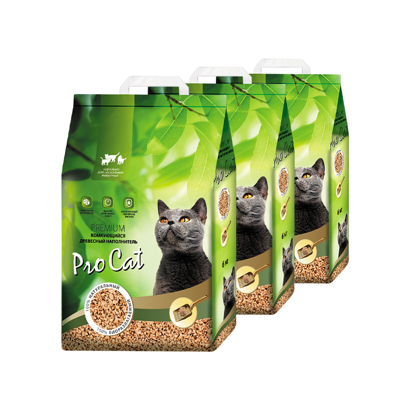 ПР0051472*3 Наполнитель для кошачьего туалета комкующийся древесный 6кг (упаковка - 3 шт) Pro Cat 