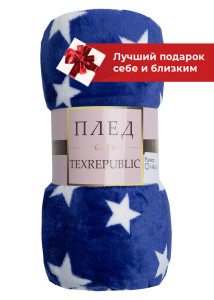 90620905 Плед 37352, 200x140 см, фланель, цвет белый/синий STLM-0311342 TEXREPUBLIC