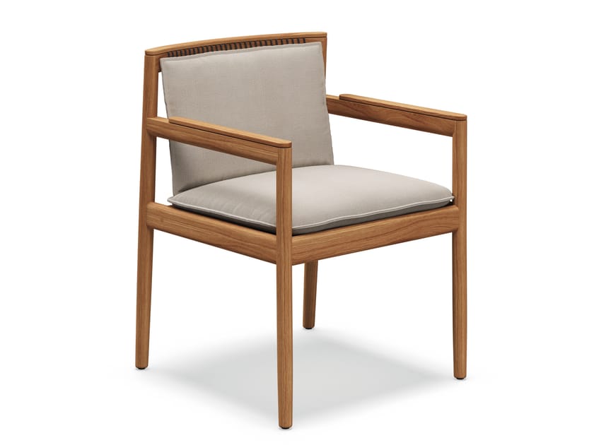 Садовый стул из тикового дерева и ткани с подлокотниками Gloster Saranac ARCH-00125073