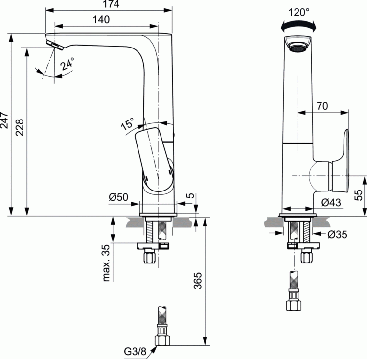 A7023AA Смеситель для раковины Ideal Standard CONNECT AIR - Вид №3