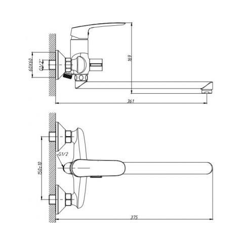 Orange Sonic M08-211cr однозахватный смеситель для ванны/душа черный sun-id-1517161 - Вид №1