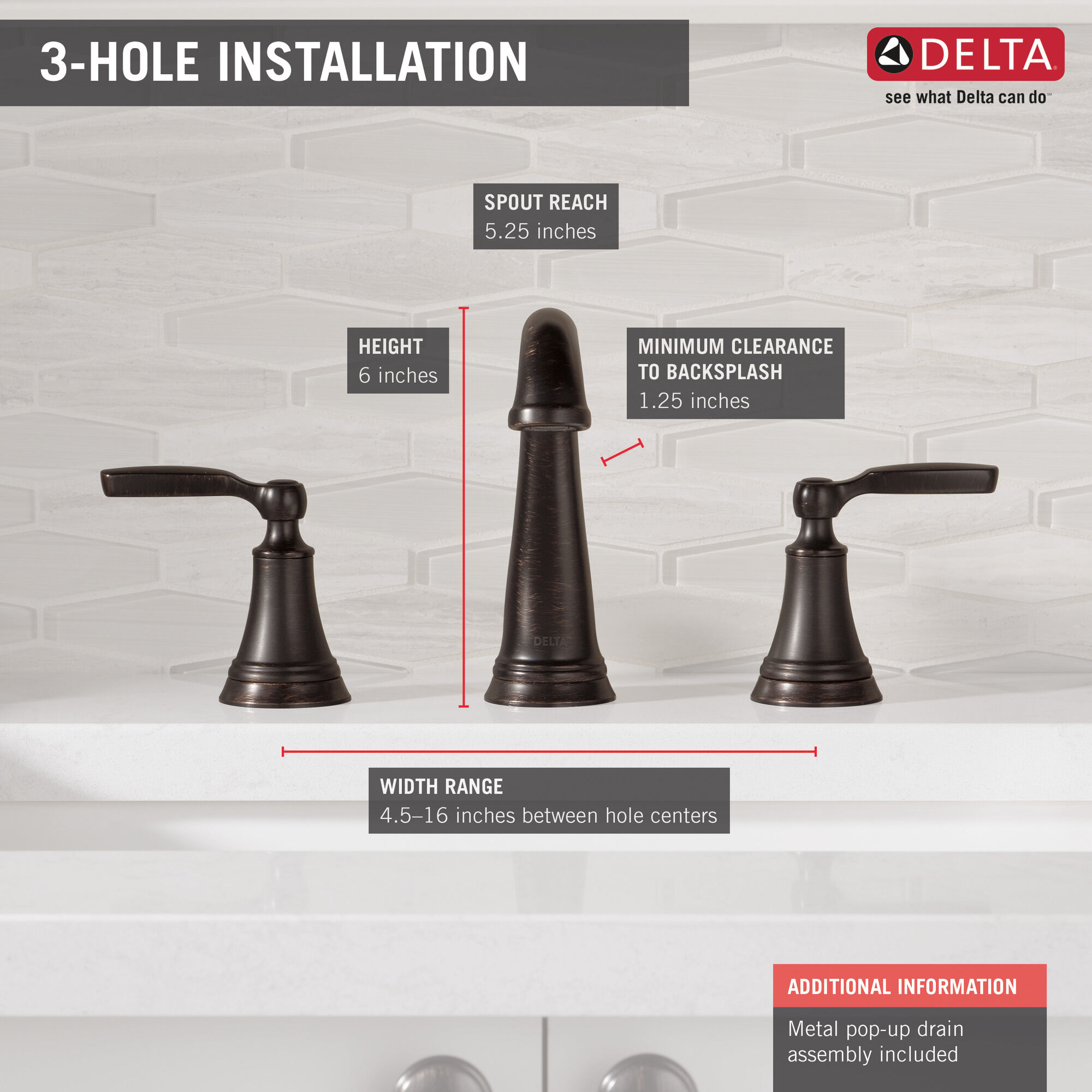 3532LF-RBMPU Смеситель для ванной Delta Faucet Woodhurst Венецианская бронза  - Вид №1