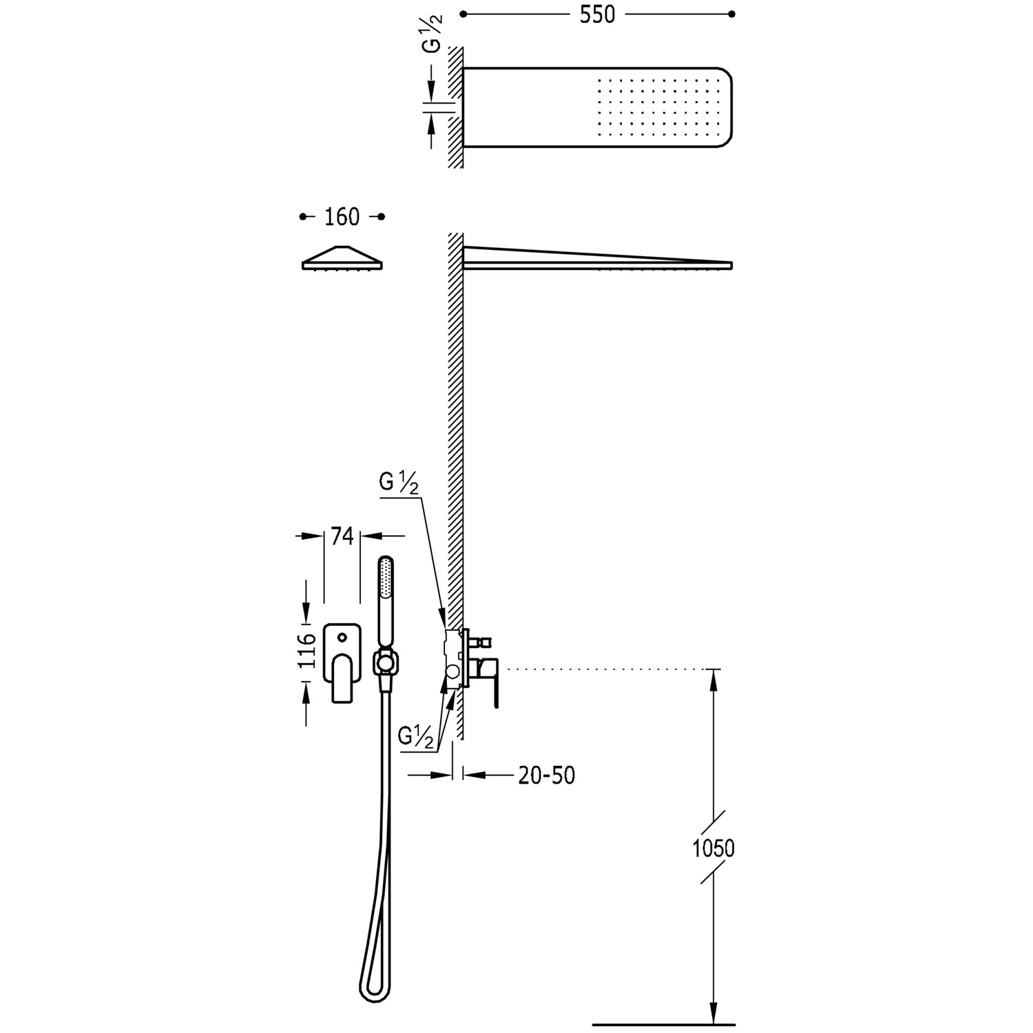 Комплект для скрытого смесителя для душа с одной ручкой LOFT 2-way-20018005OM TRES  - Вид №1