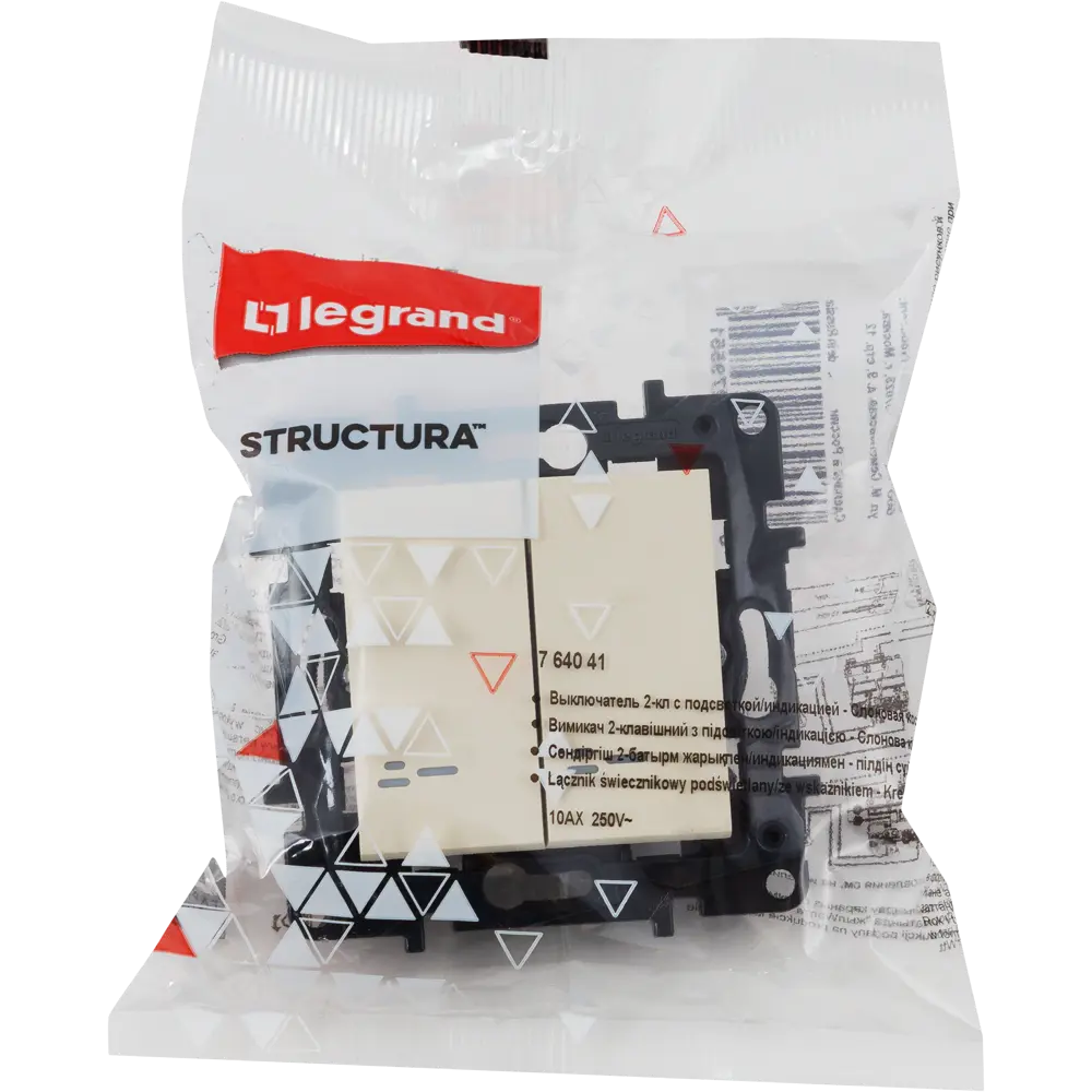 82064619 Выключатель встраиваемый Legrand Structura 2 клавиши с подсветкой, цвет слоновая кость STLM-0018609 - Вид №4