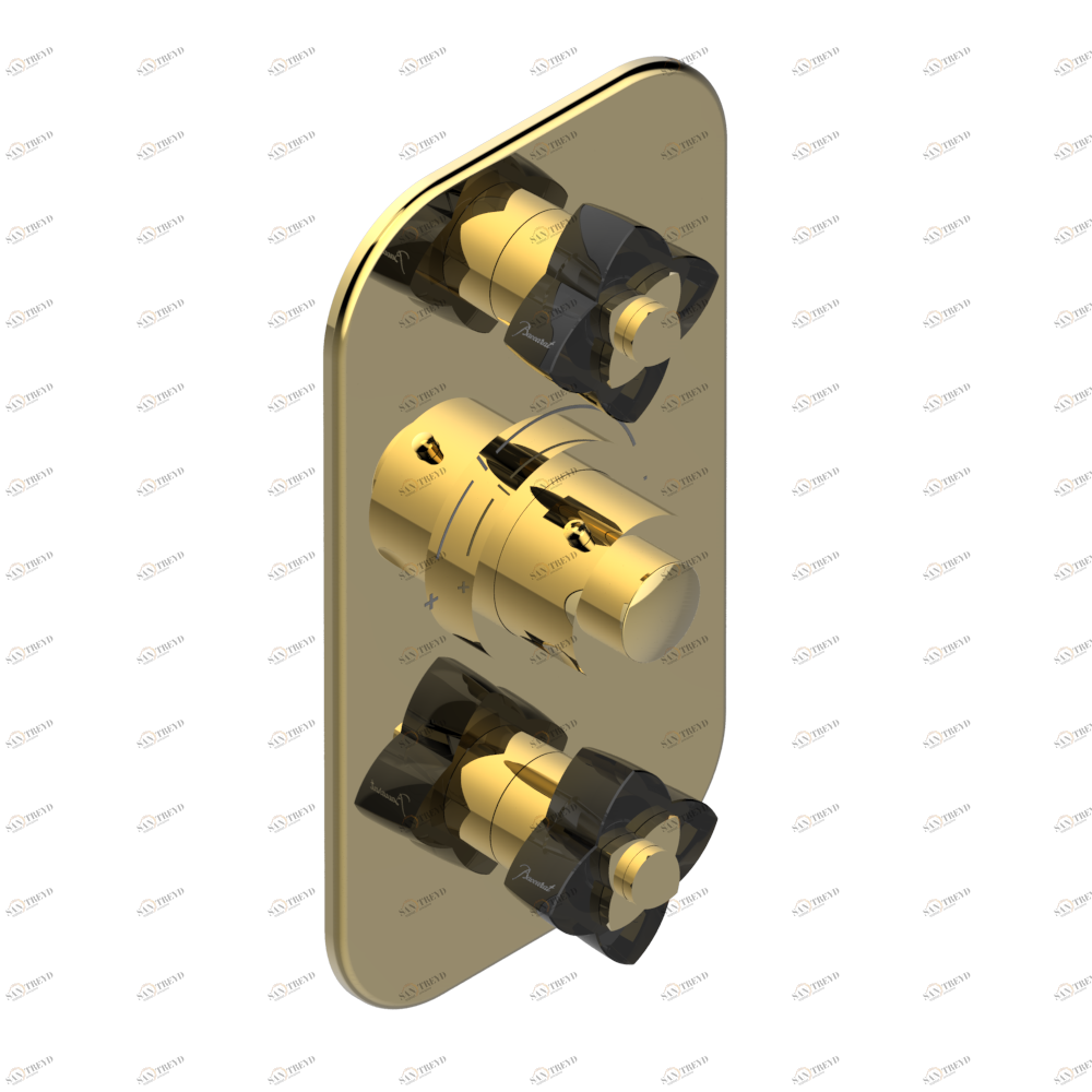 U6D-5400BE Накладка с ручкой регулировки температуры и двумя маховиками для термостатического смесителя 5400AE Thg-paris Pétale de Cristal, черный хрусталь Золото U6D 5400BE CAT.F