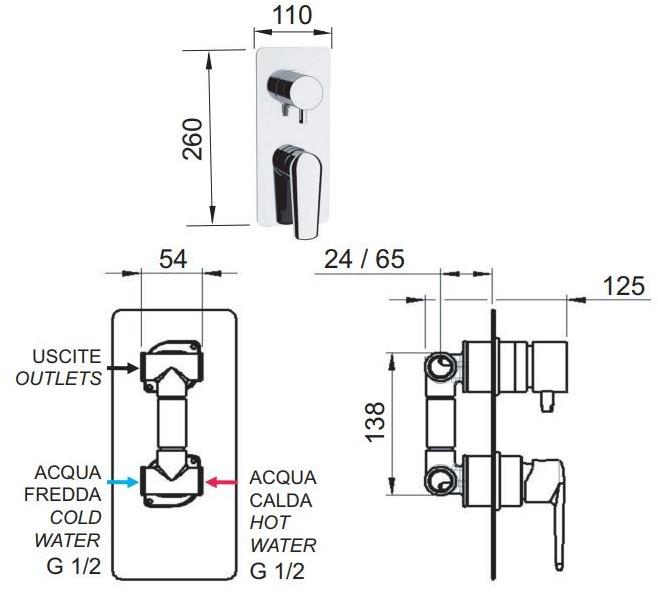 Remer Rubinetterie Смеситель для душа, однорычажный, с переключателем Vanity sun-id-1434534 - Вид №3