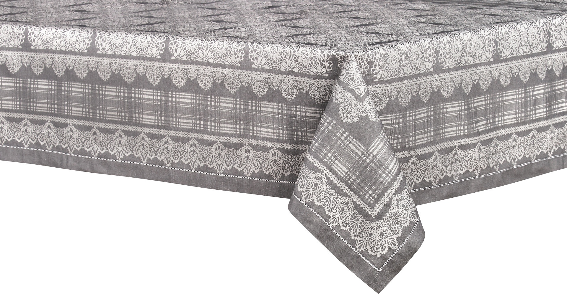 10610800 Яковлевский жаккард Скатерть прямоугольная Яковлевский Жаккард Кружева 140х170см серая, полулен Ткань 