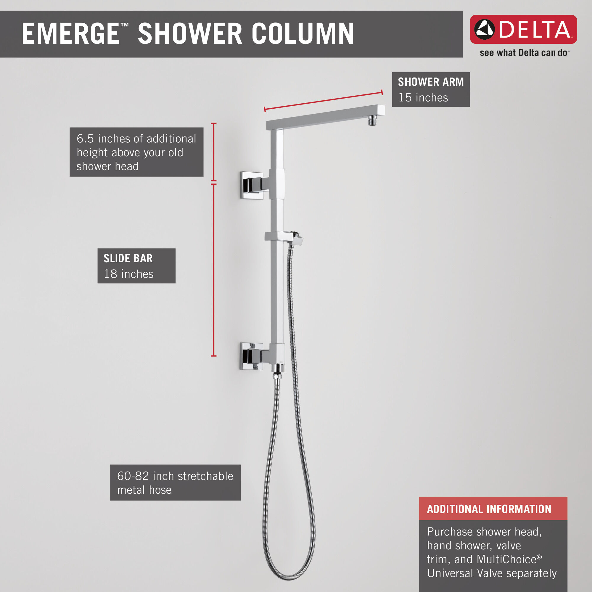 58410 Душевая колонна угловая 18 дюймов Delta Faucet Universal Showering Хром  - Вид №8