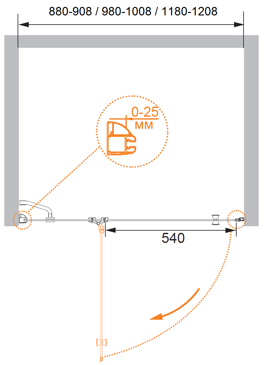 Душевая дверь в нишу CEZARES VERONA-W-B-12-90-P-Cr-R - Вид №4