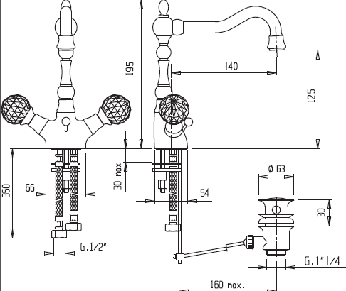Смеситель для раковины CEZARES ATLANTIS-LS2-03/24-Sw/M - Вид №1
