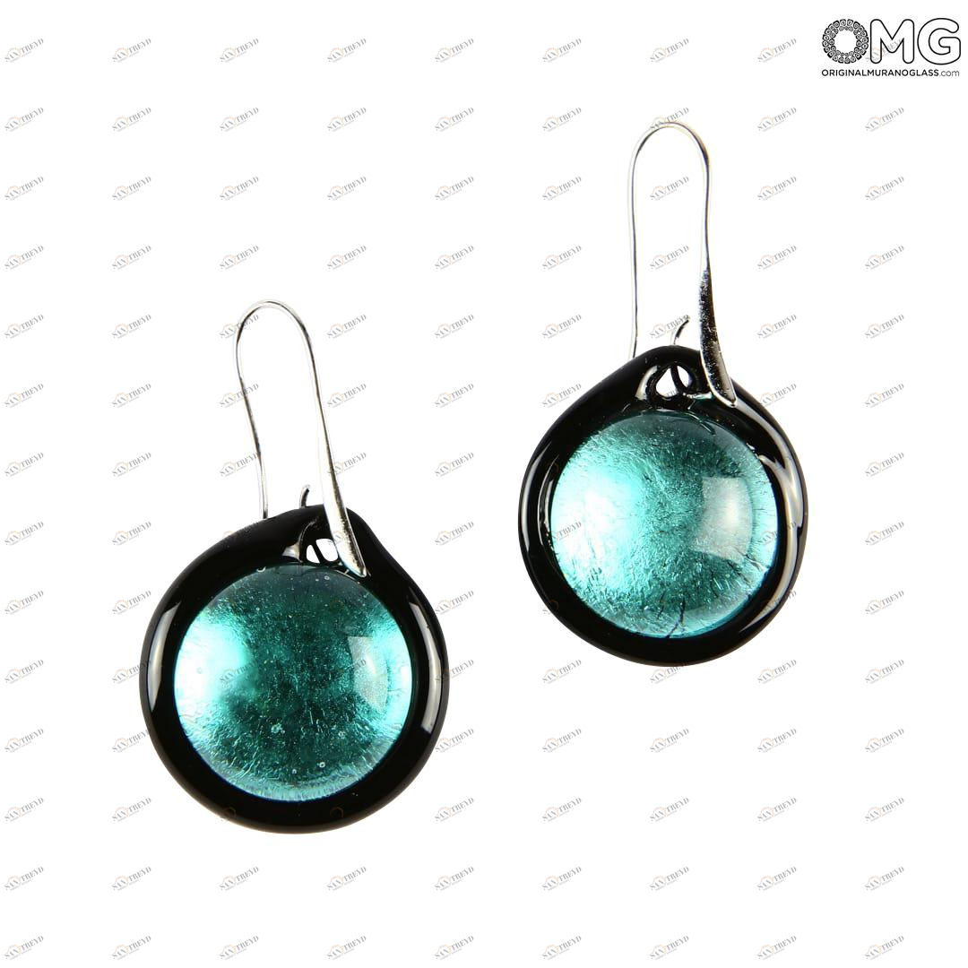 262 ORIGINALMURANOGLASS Зелёные круглые серьги из муранского стекла - OMG 2 см 