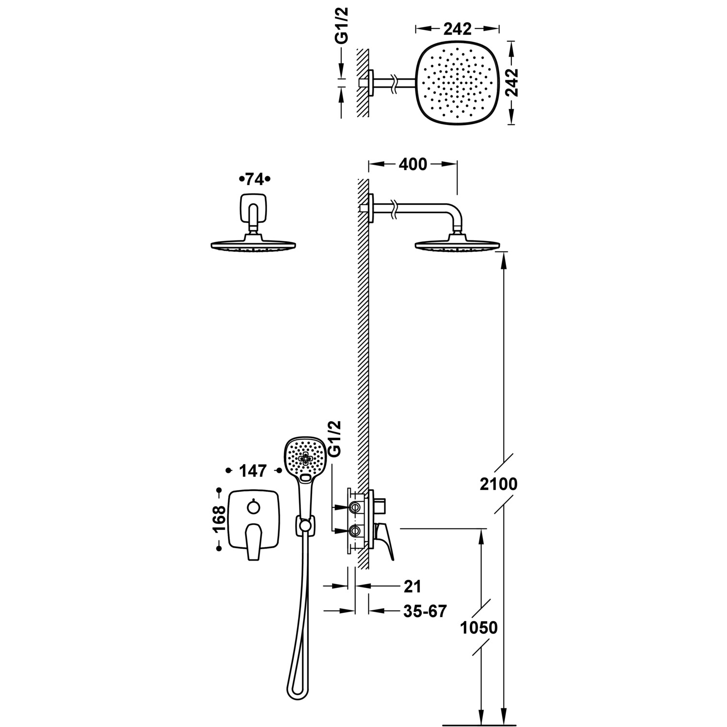 CANIGÓ Rapid-box 2-way concealed single-handle shower mixer tap kit-21728004 TRES Canigo - Вид №1