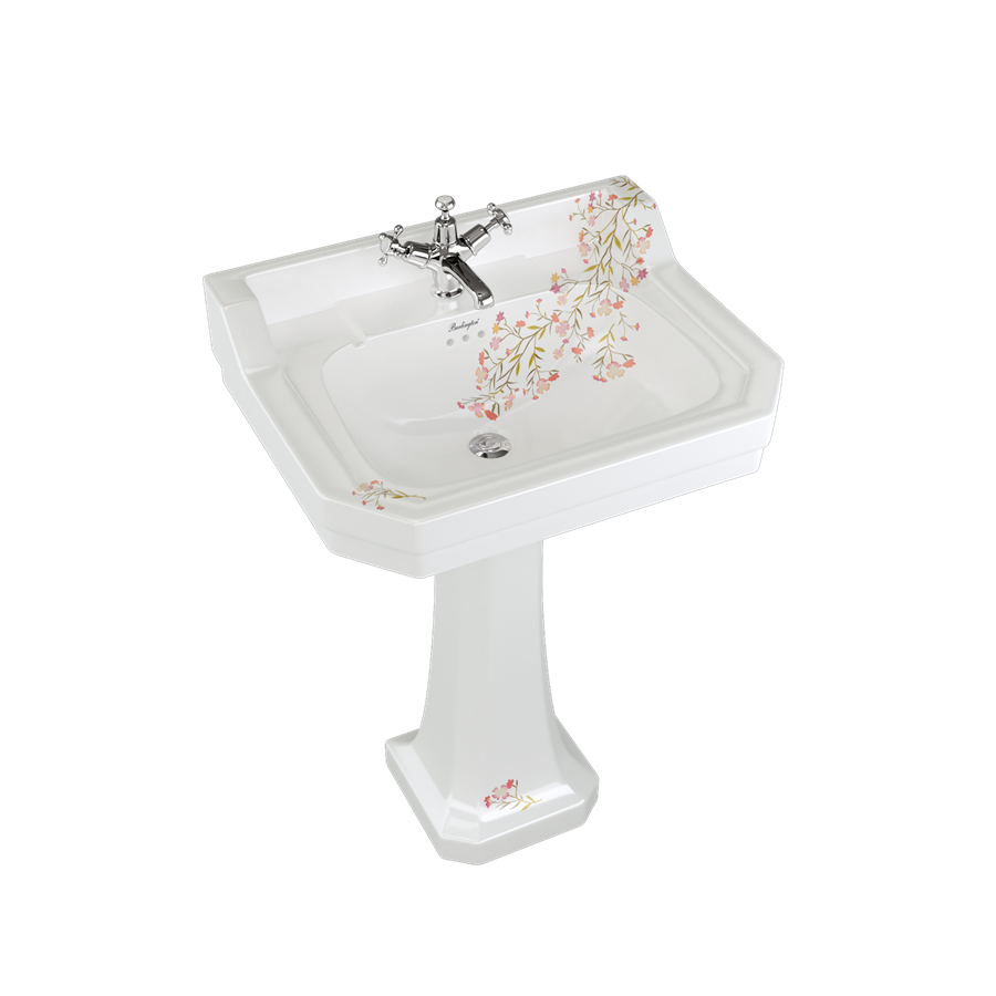 Burlington Bespoke Раковина в эдвардианском стиле на заказ Oriental Blossom 61 см со стандартным пьедесталом с 3 отверстиями под смеситель B5 3TH BLOSS P1 BLOSS 