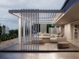 Пергола из алюминия и стекла с подсветкой