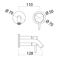 ONE034BKS Смеситель для раковины настенный на 2 отверстия Linki ONE, Внешняя часть, Сатиновая Черная Сталь - Вид №1