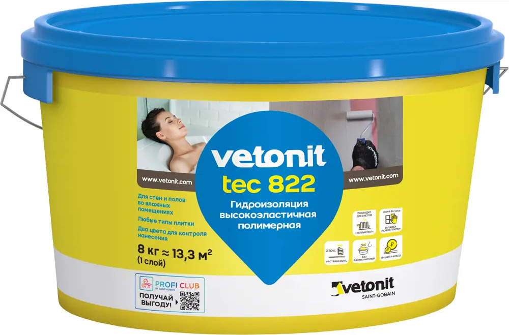 15787504 Мастика гидроизоляционная Vetonit Tec 822 цвет серый 8 кг STLM-0006327