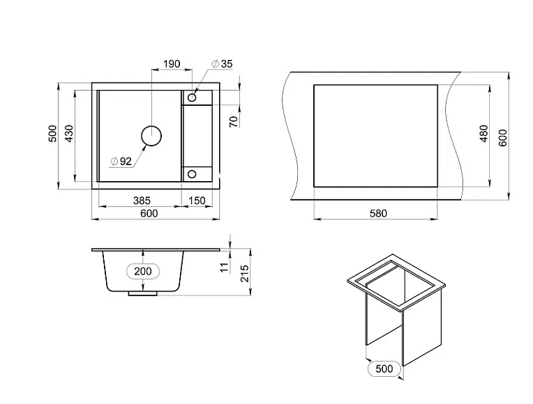 6002, ПЕСОК, кухонная мойка, кварц GRANULA 6002-ST134 - Вид №3
