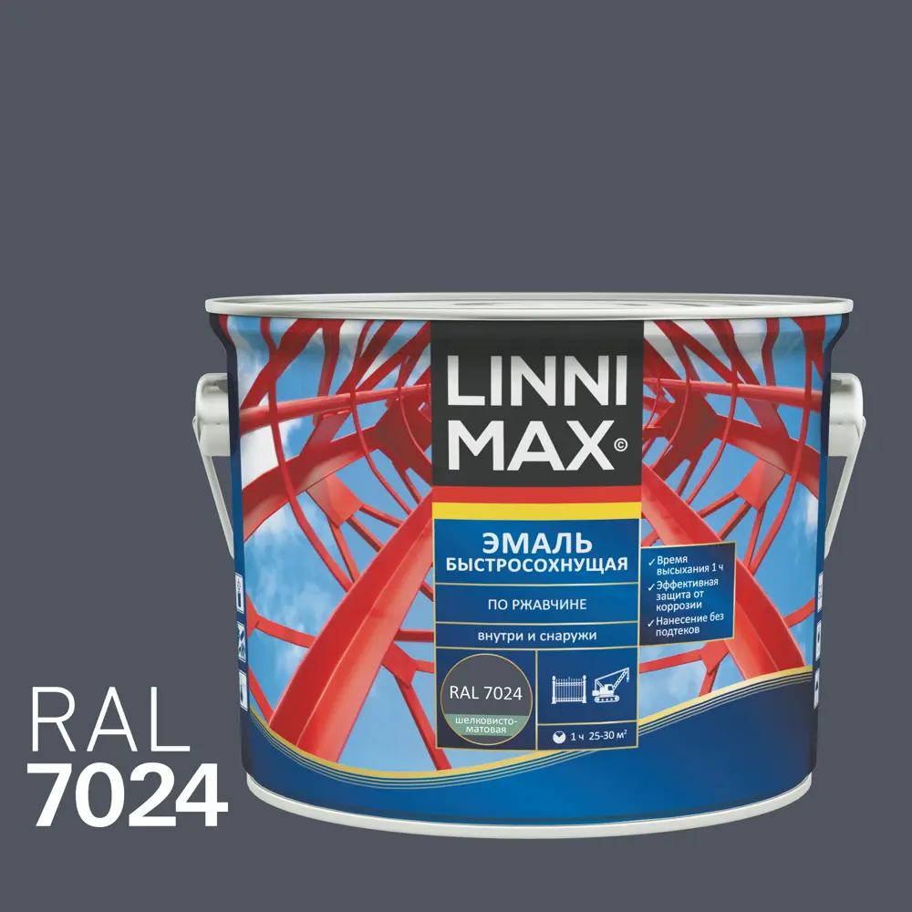 Грунт-эмаль по ржавчине Linnimax Быстросохнущая шелковисто-матовая цвет серый 2.5 л STLM-2099205