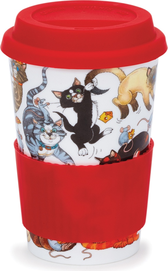 10632215 Dunoon Кружка с силиконовой крышкой Dunoon "Кошачьи игры" 440мл Фарфор костяной 