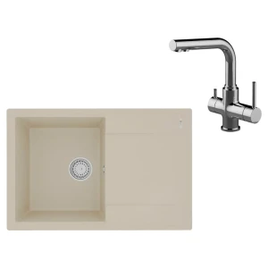 91109728 Врезная мойка Lemark Imandra 76x50x18 см кварц цвет хром/бежевый STLM-1372186