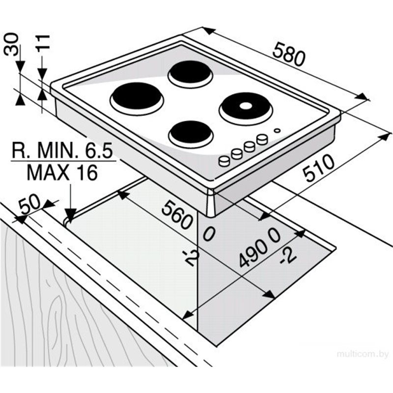 TI 60 W Встраиваемая варочная панель / электрическая, 4x58x51 см, 4 нагревательных чугунных элемента, механическое управление, белая Indesit Santreyd  - Вид №1